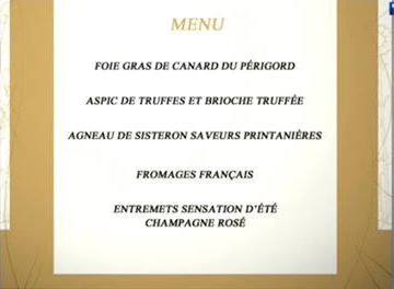 menu de la reine